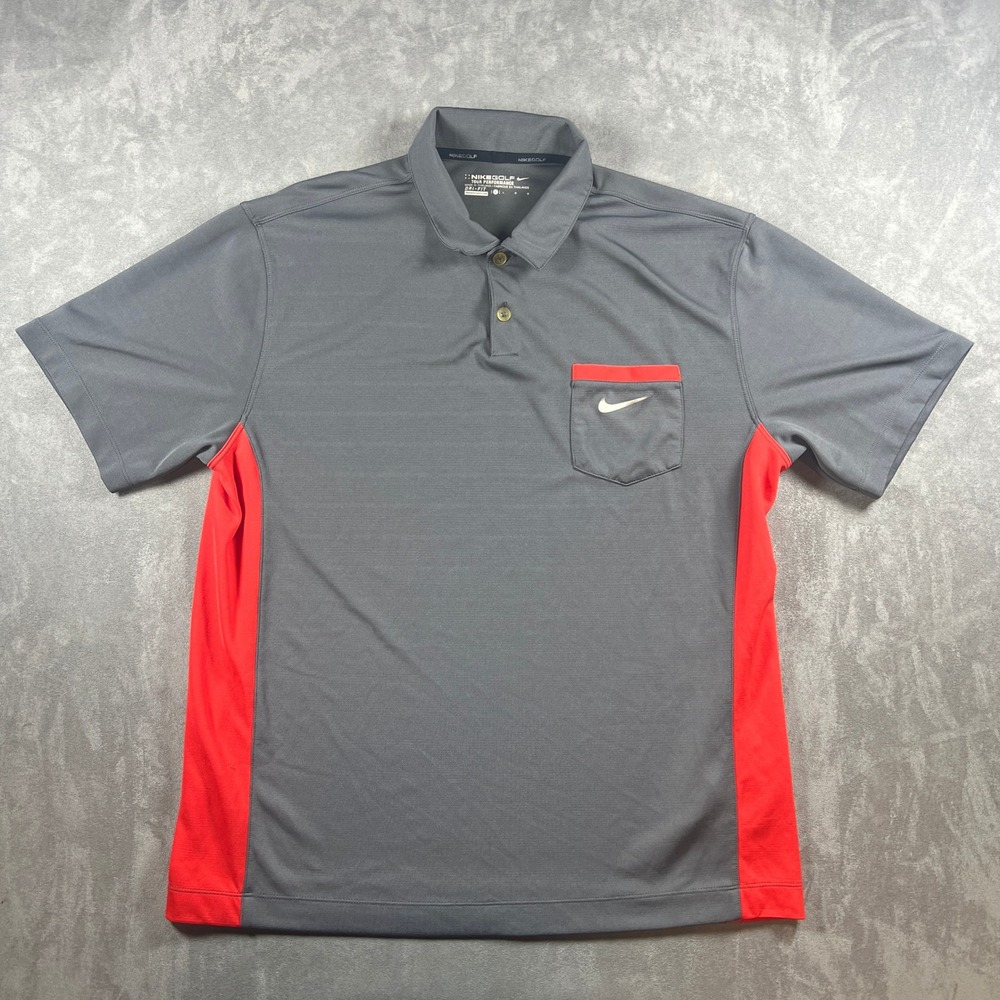 Nike Golf Tour Performance Dri-FIT Polo Shirt Mens Large Gray Red